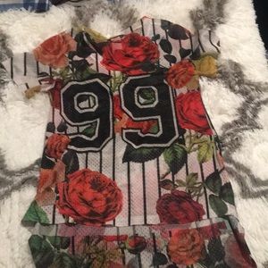 High Low Floral Jersey Blouse